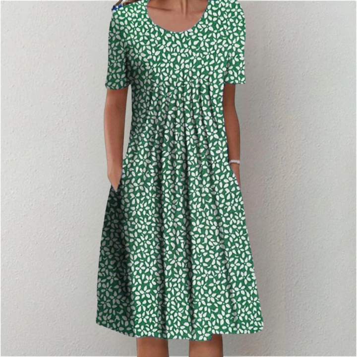 Stilvolles und lässiges Blumenkleid mit Taschen