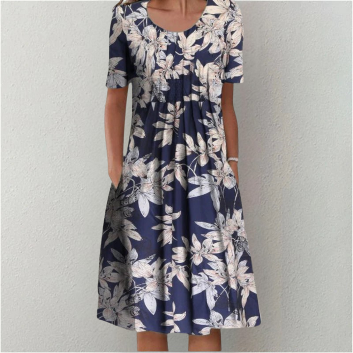 Stilvolles und lässiges Blumenkleid mit Taschen