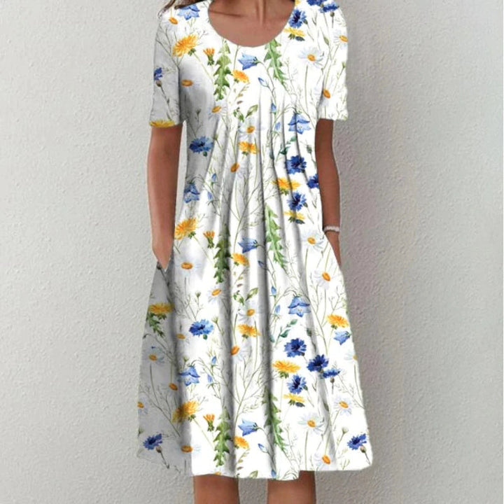 Stilvolles und lässiges Blumenkleid mit Taschen