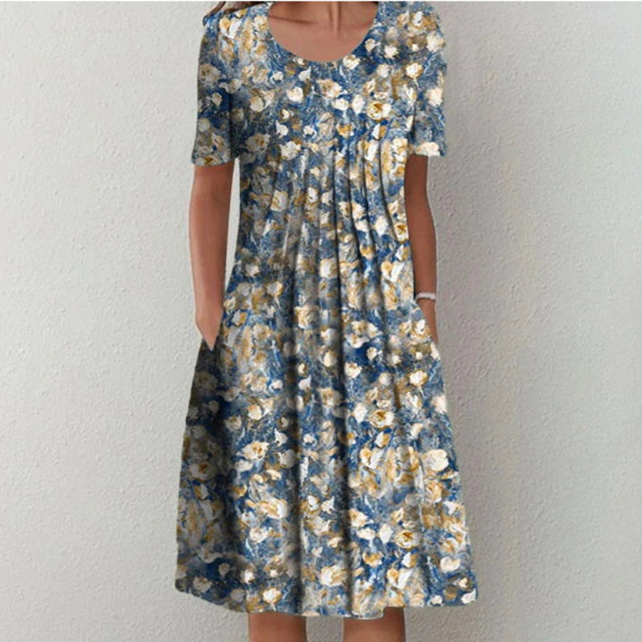 Stilvolles und lässiges Blumenkleid mit Taschen