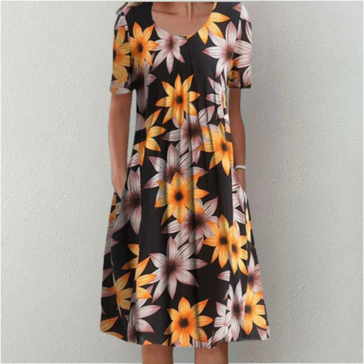 Stilvolles und lässiges Blumenkleid mit Taschen
