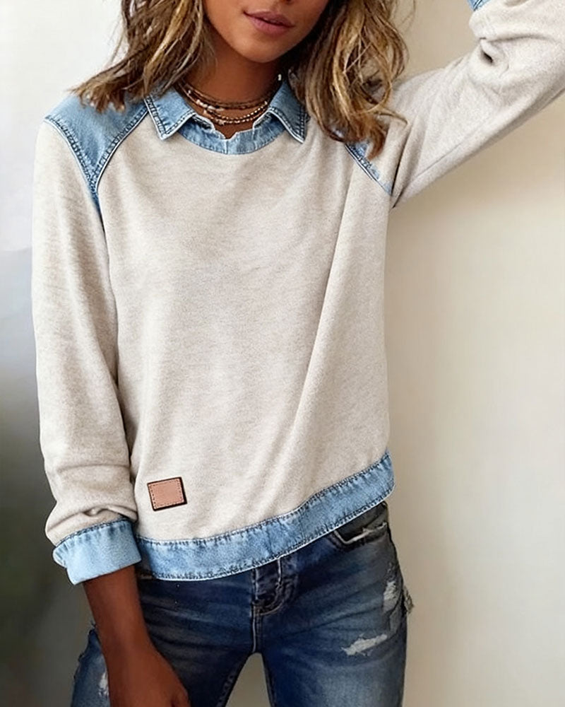 Modische Bluse mit Revers und langen Ärmeln