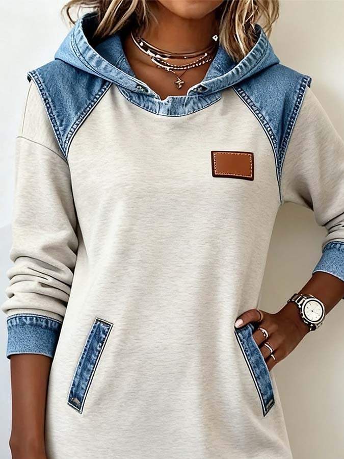 Lässiges Denim-Patchworkkleid für Damen