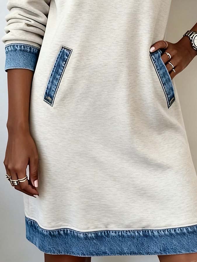 Lässiges Denim-Patchworkkleid für Damen